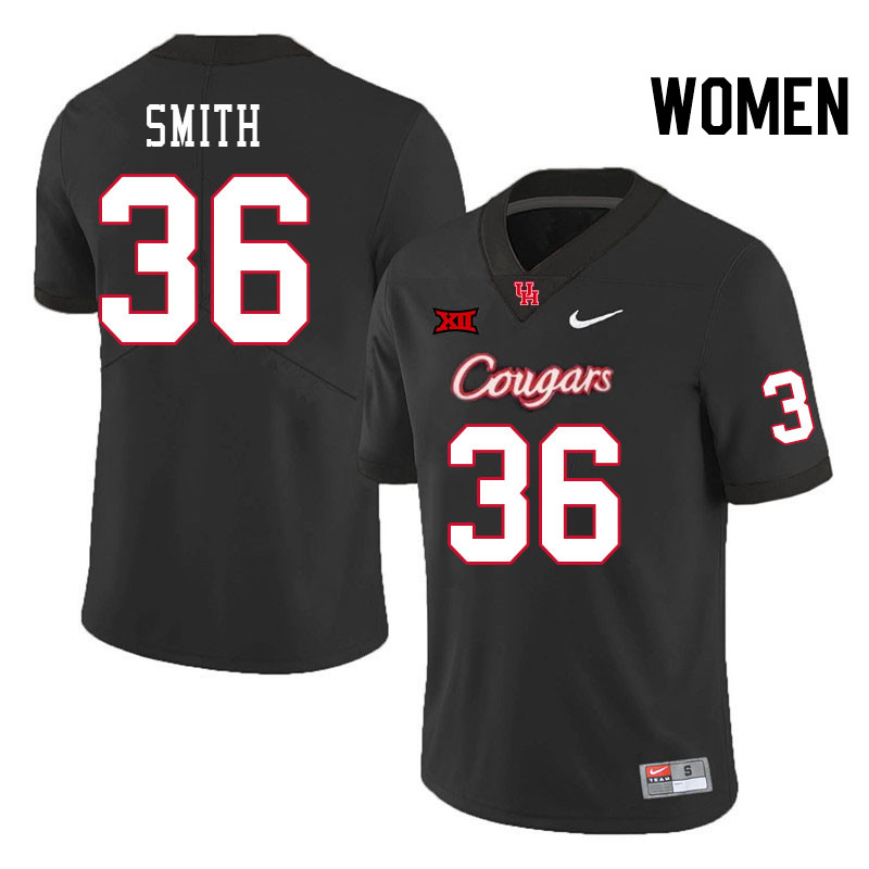 Women #36 Sherman Smith Houston Cougars Big 12 XII College Football Jerseys Stitched-Black
